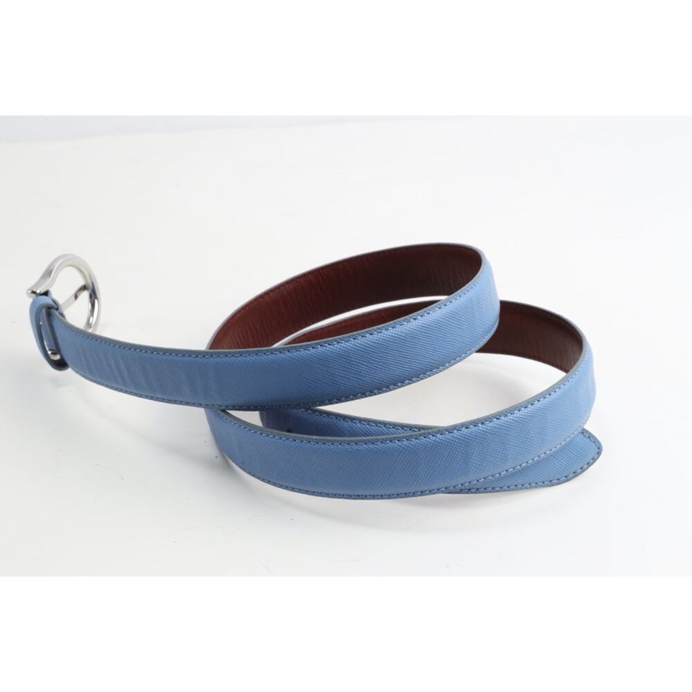 Lands’ End Blue Leather Skinny Belt Silver Buckle Classic Women’s Size 36 91 - Picture 2 of 7